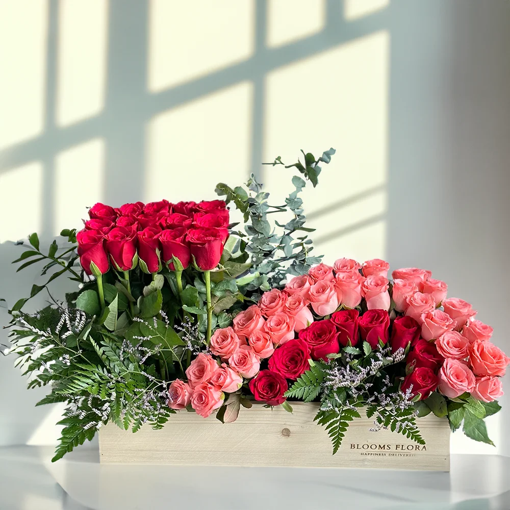 53 Roses in Wooden Box