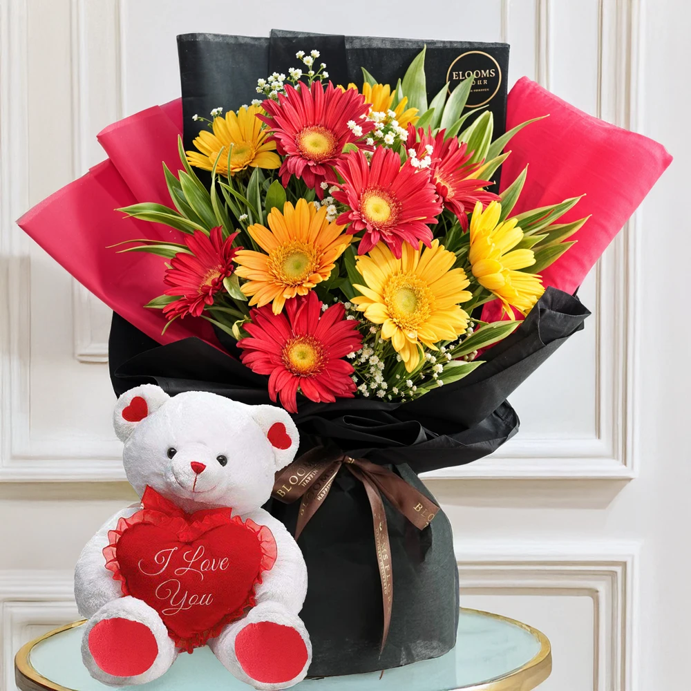 Bouquet of Gerberas & Teddy Bear
