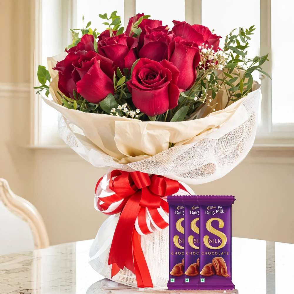 Bouquet of Red Roses & Silk Chocolate