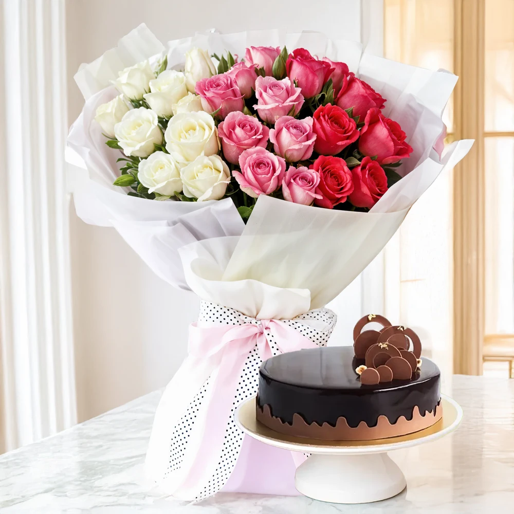Bouquet of Roses and Cake
