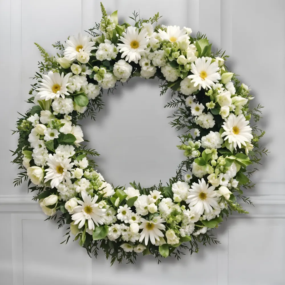 a wreath of white flowers