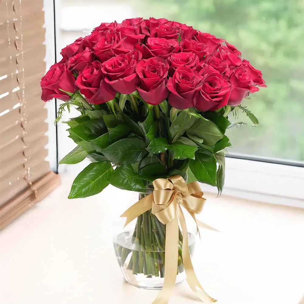 Shop 40 Red Roses in a Glass Vase