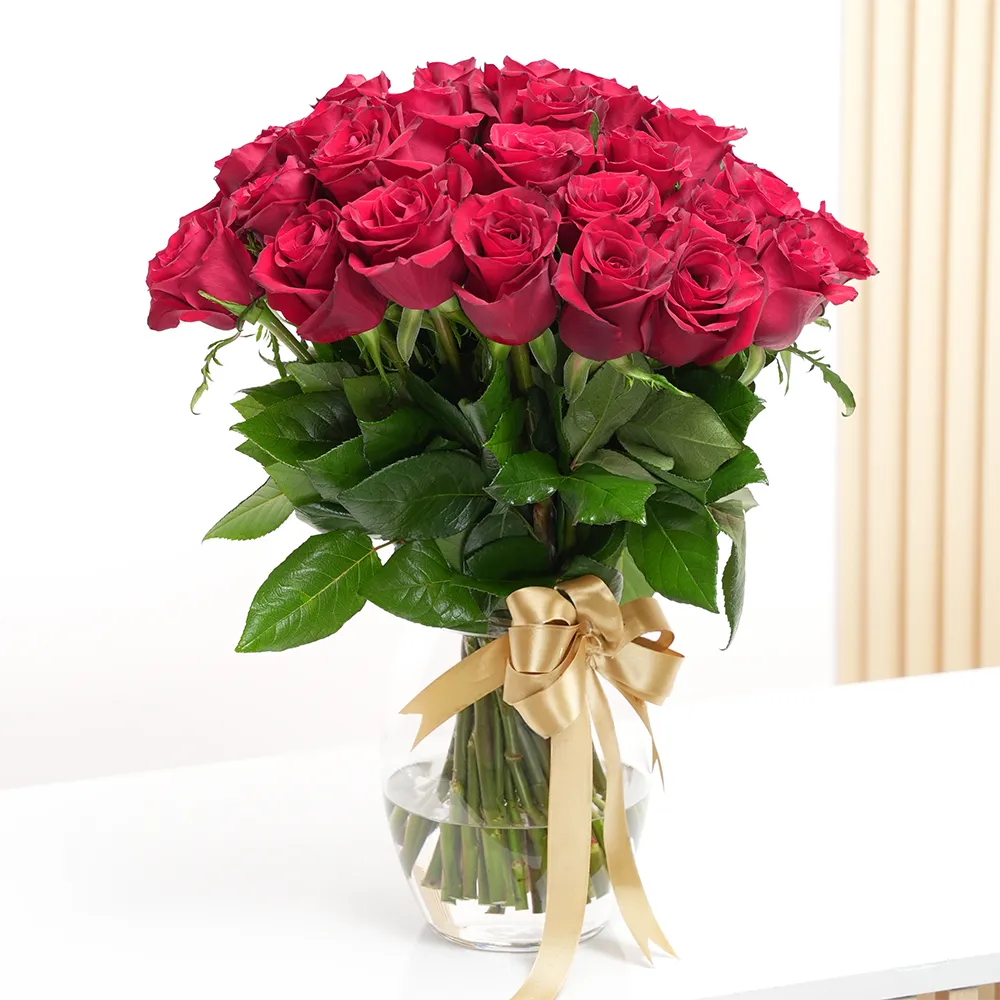 Shop 40 Red Roses in a Glass Vase