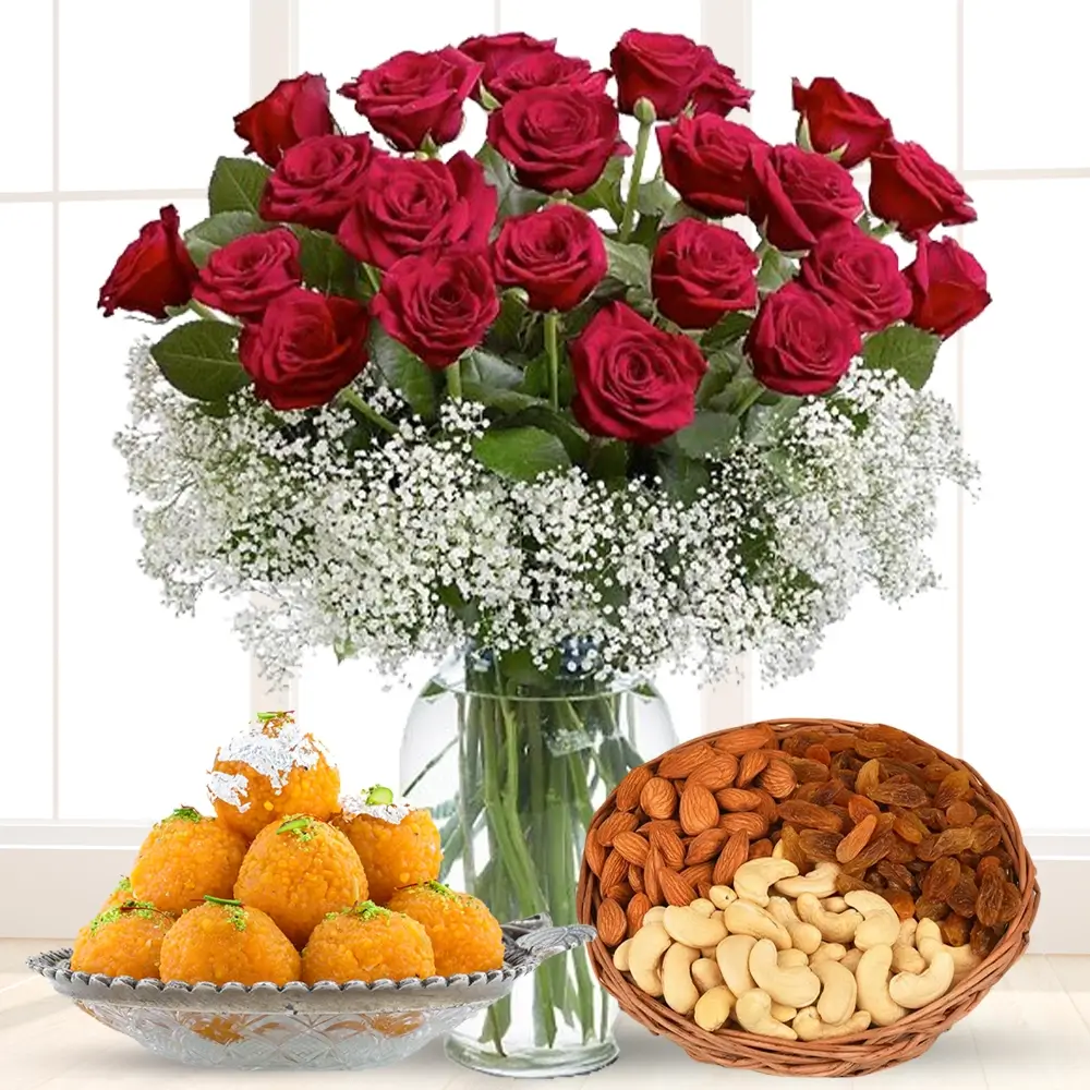 Roses Bouquet With Sweets & Dry Fruits