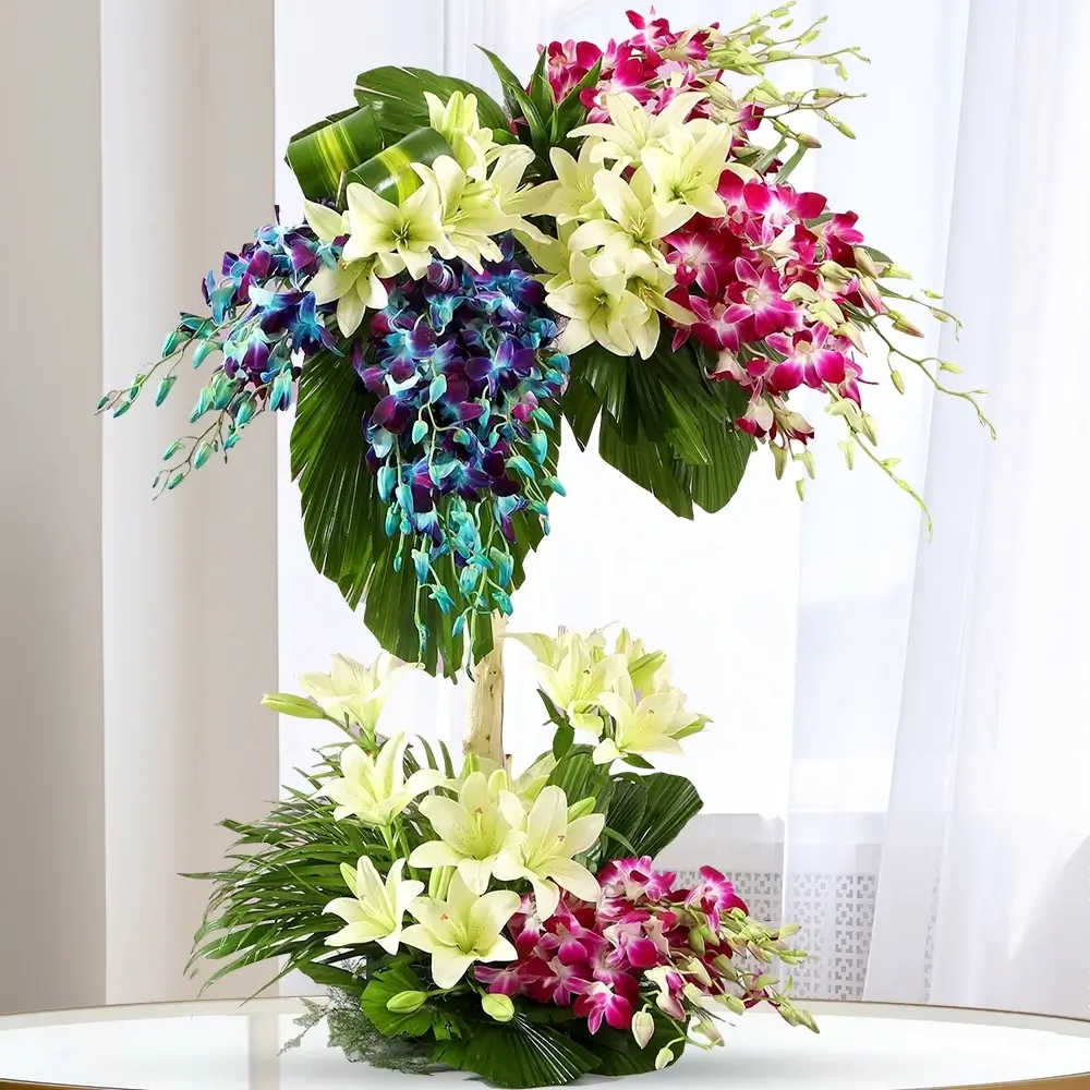 Lilies and Orchids in a Basket