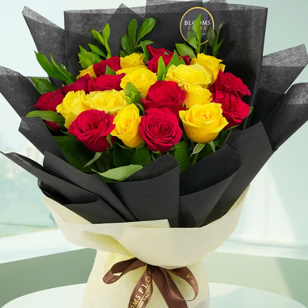 11 red and yellow roses bouquet
