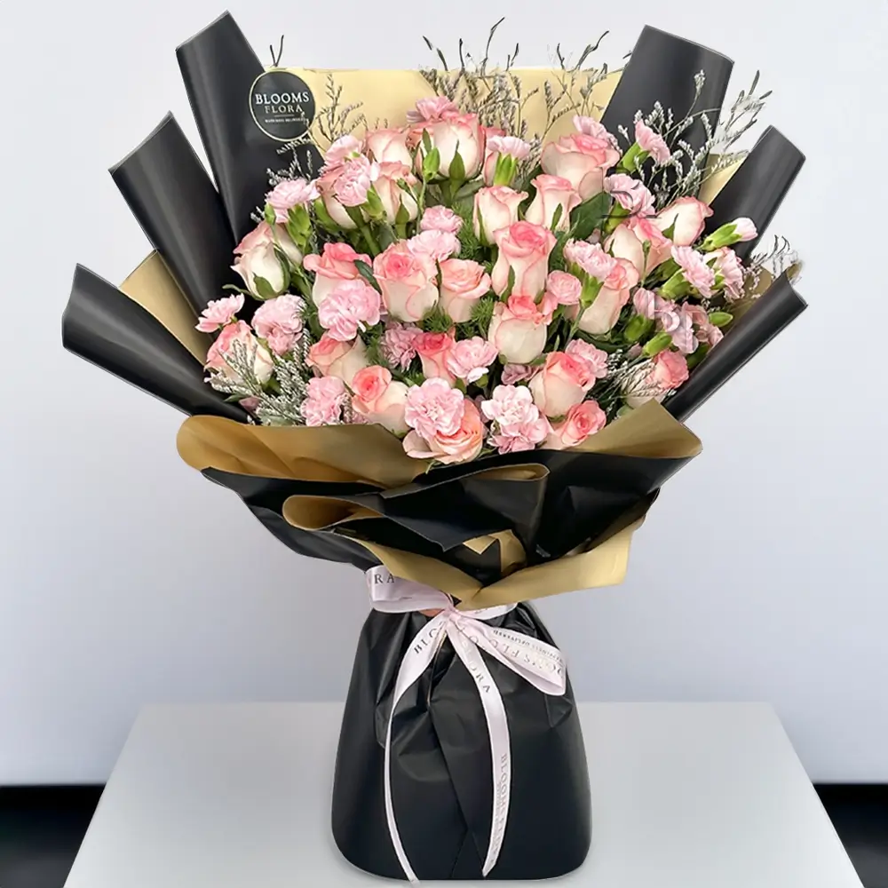 25 pink roses and 15 pink carnations bouquet