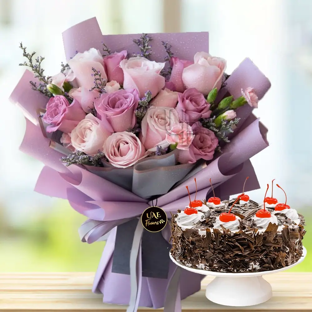 Mixed Flower Bouquet & Black Forest Cake