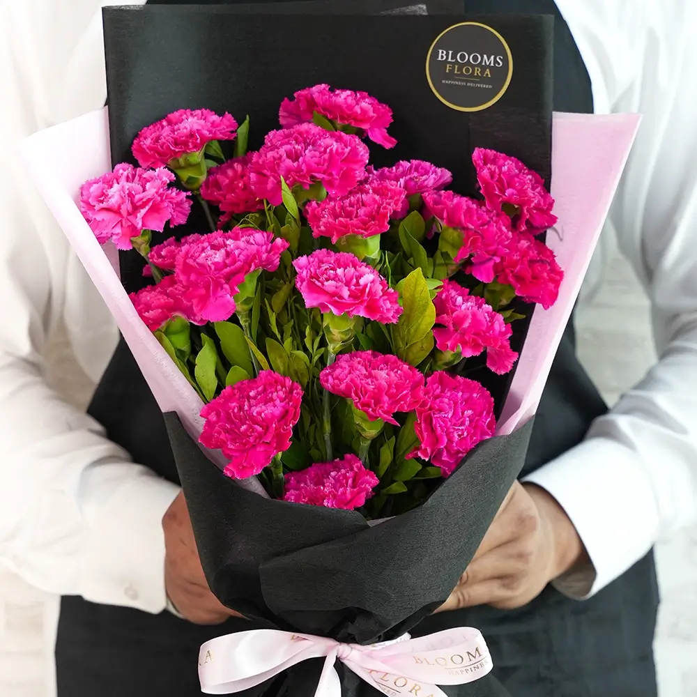 bouquet of 18 pink carnations