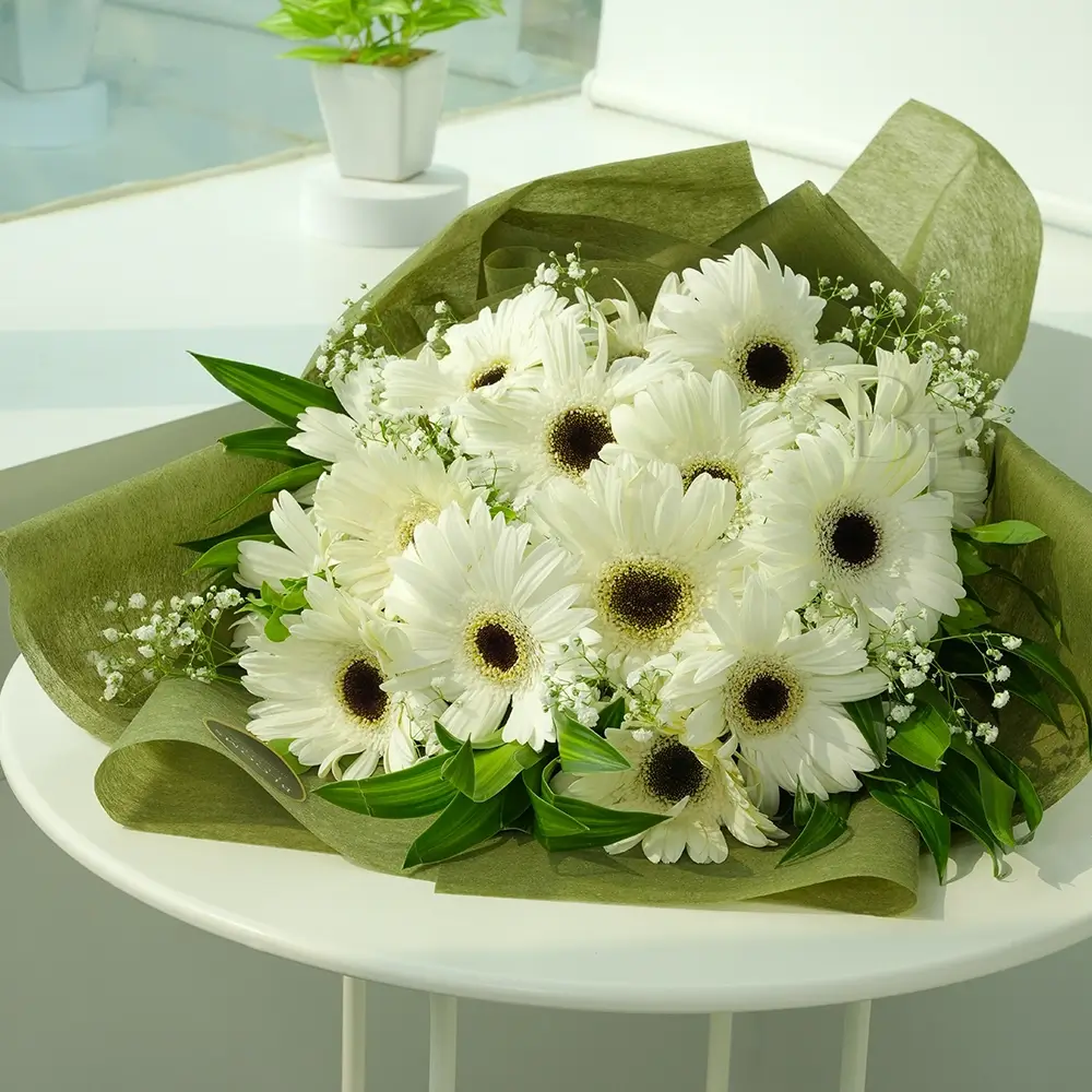 bouquet of 15 white gerberas