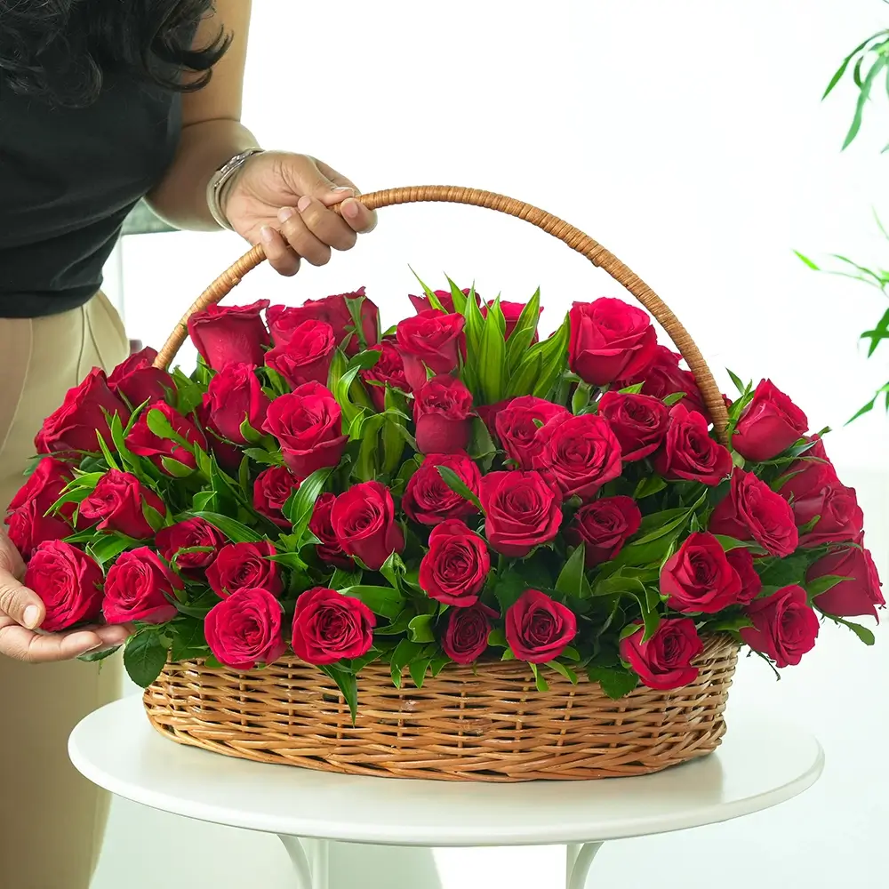 Beautiful Red Roses Basket