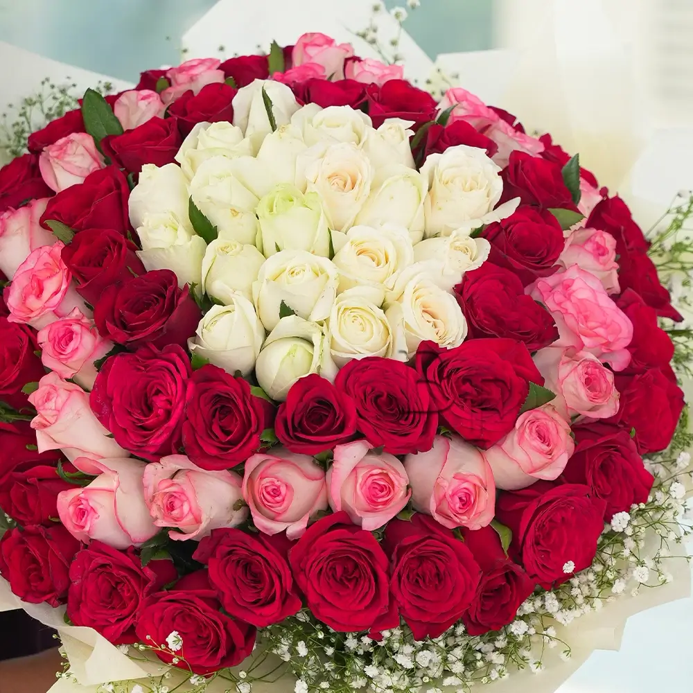 100 mixed roses bouquet