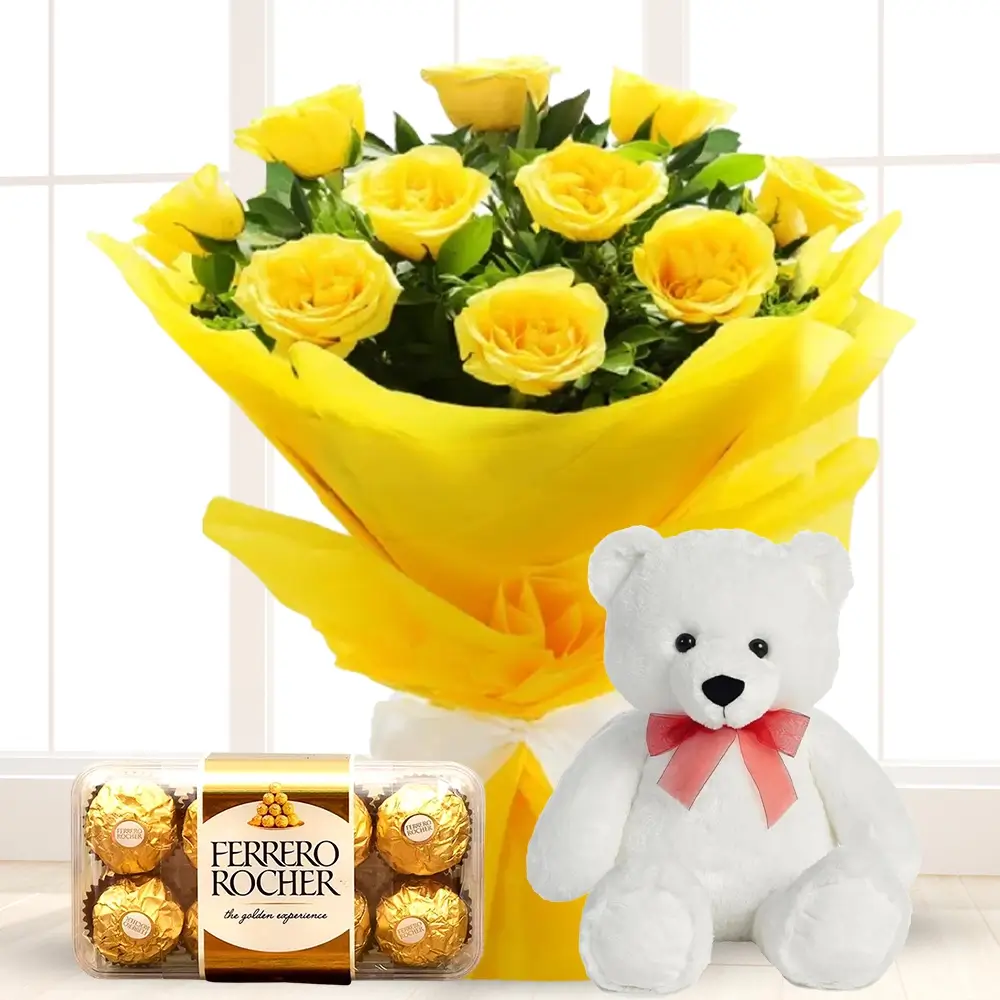 Bouquet With Chocolate & Teddy
