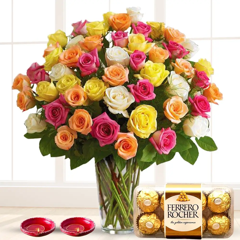 Roses Bouquet with Chocolate & Diyas