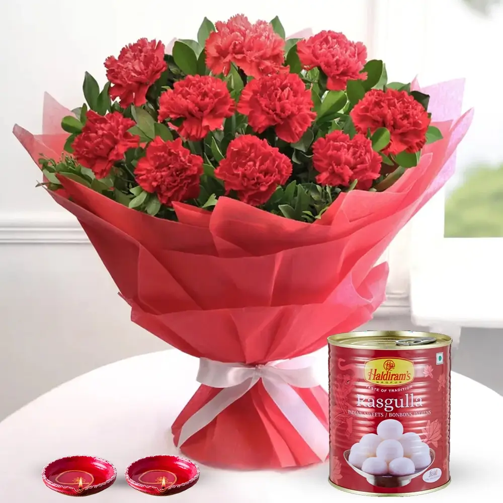 Red Carnations & Rasugulla