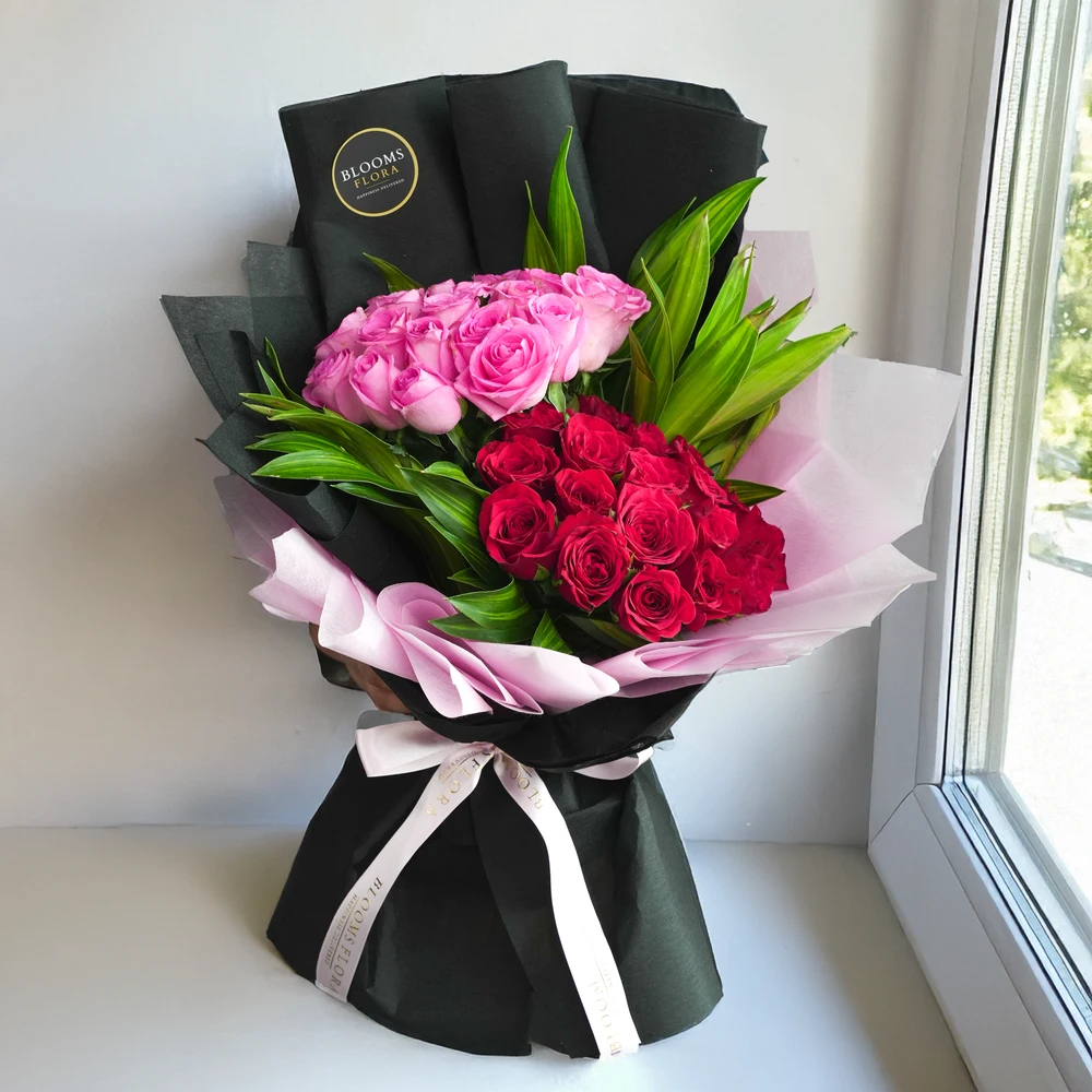20 red and 20 pink roses bouquet