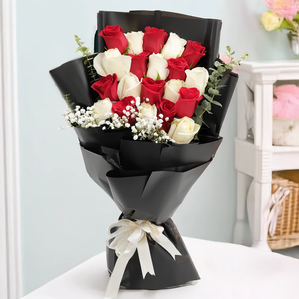 Order Fresh Bouquet of 10 Red & 10 White Roses