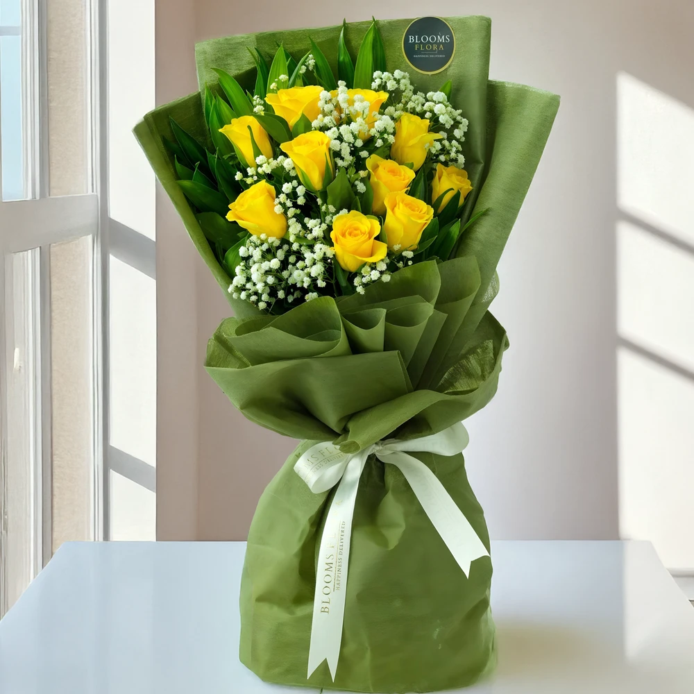12 yellow roses bouquet