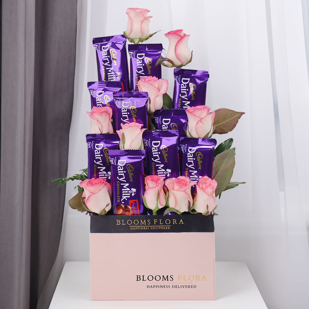 Box Arrangement of Roses and Chocolates