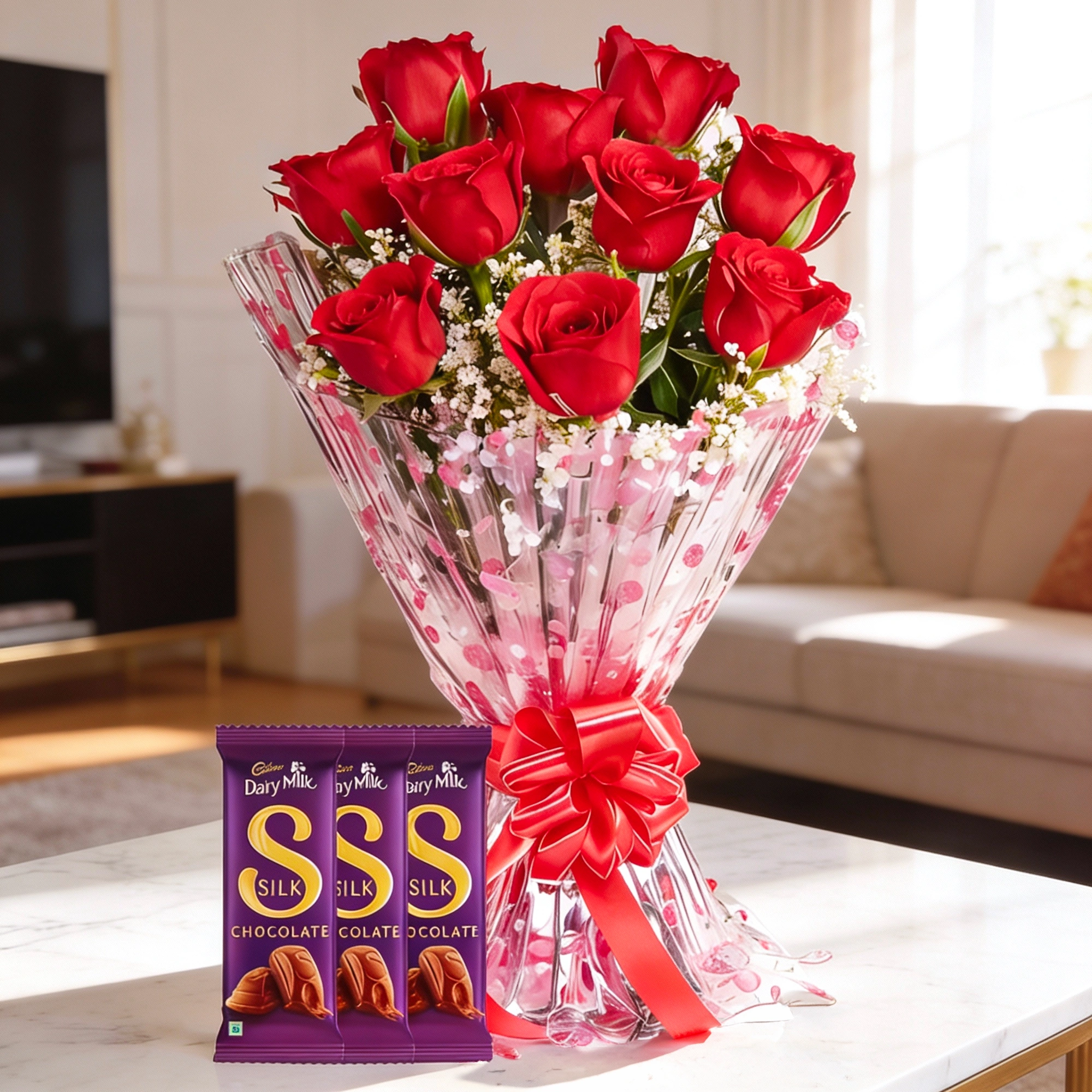 Roses Bouquet with dairy milk silk