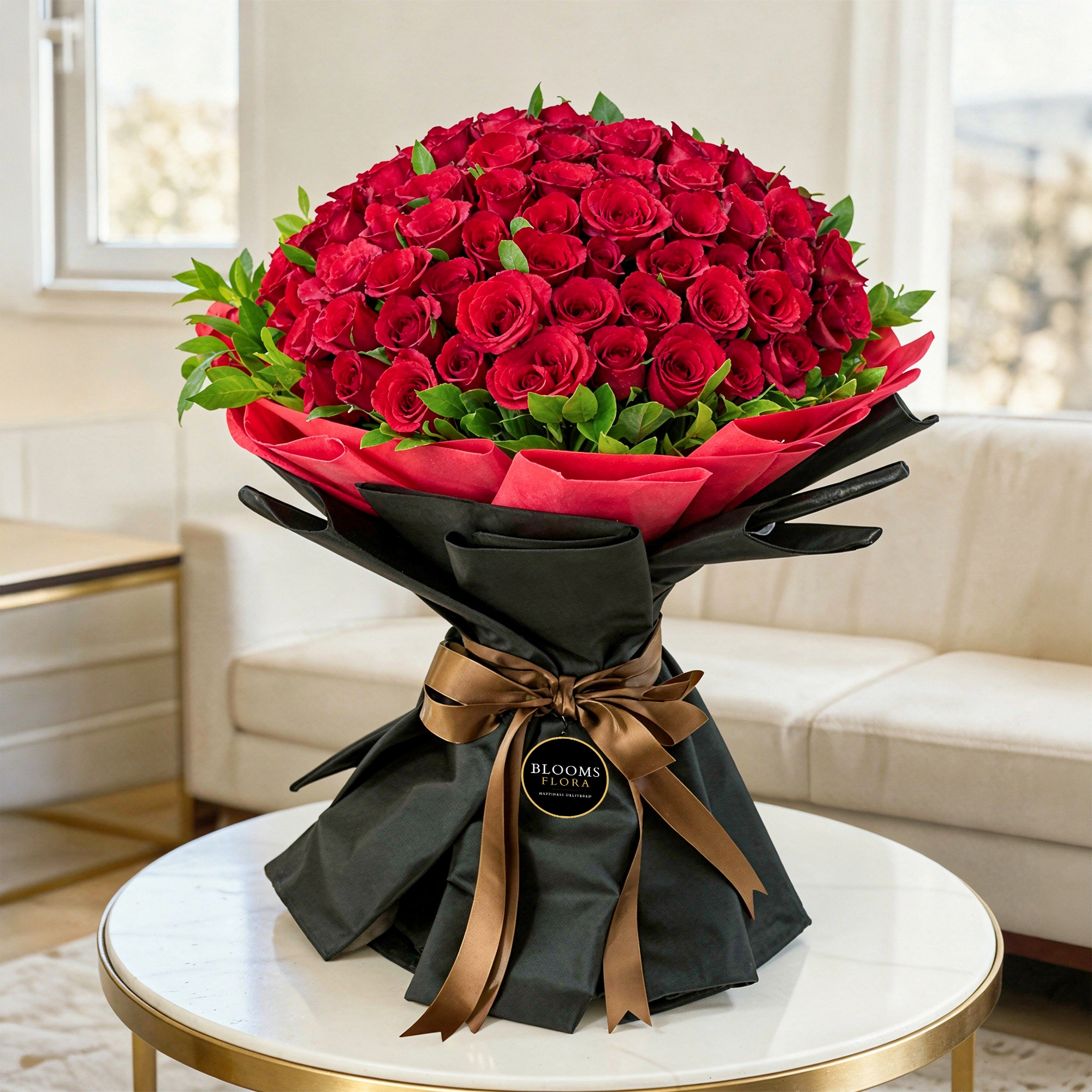 99 red roses bouquet