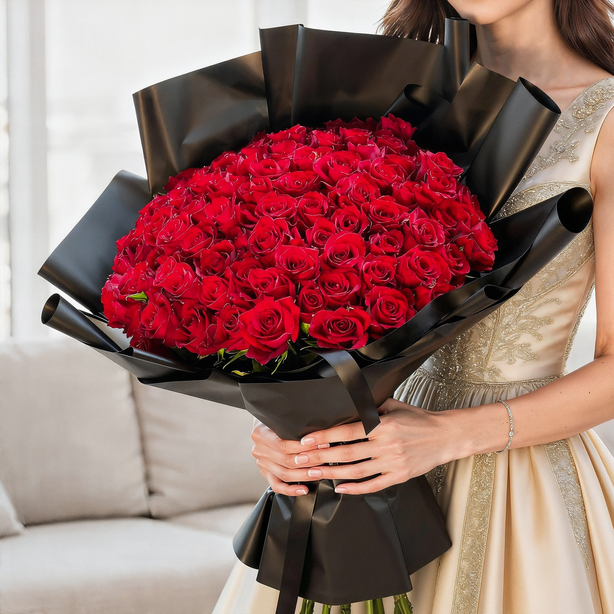 60 red roses in a bunch