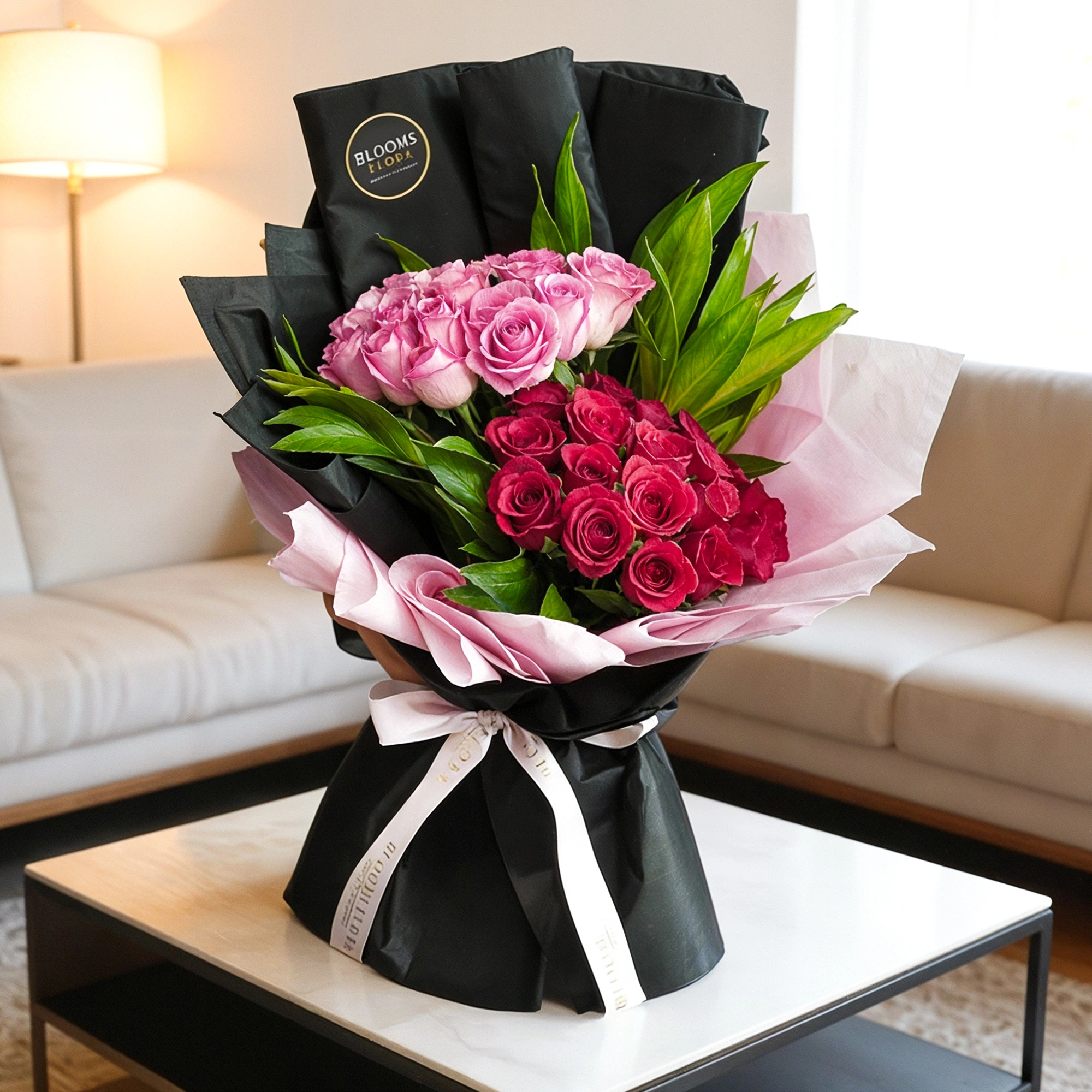 20 red and 20 pink roses bouquet