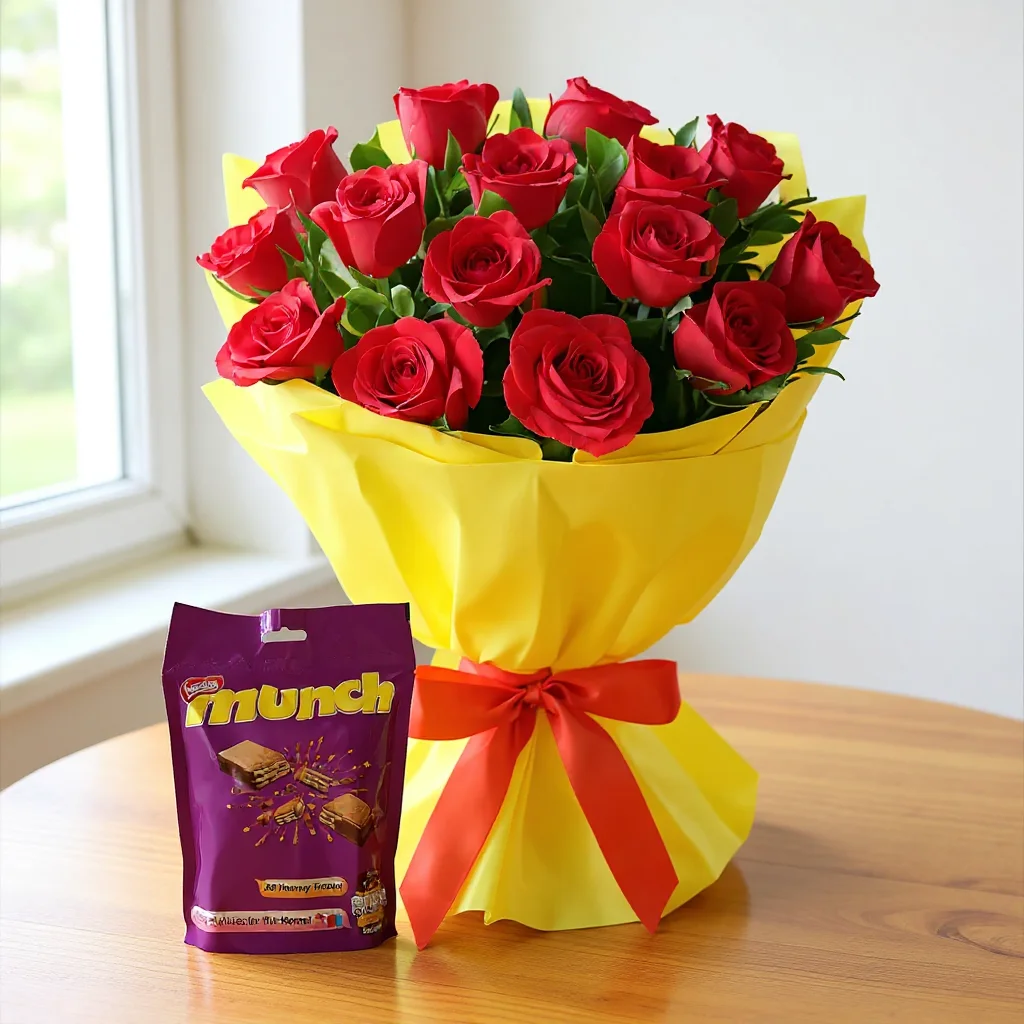 Red Roses Bouquet and Chocolate