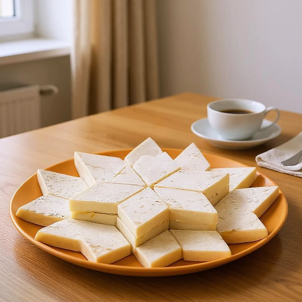 Half Kg Kaju Katli – Traditional diamond-shaped Indian sweet made from cashews, perfect for gifting during Diwali and weddings in India.