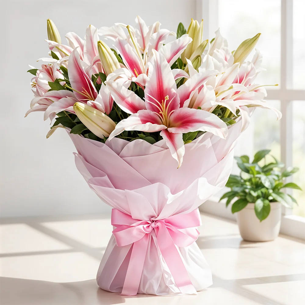 4 pink lilies bouquet