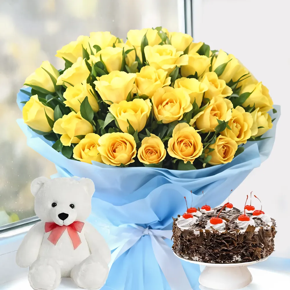 Flowers,Cake & Teddy