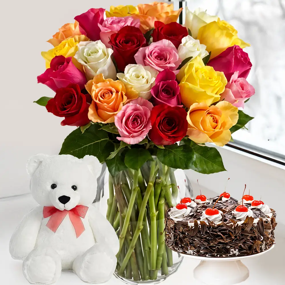 Flowers With Cake & Teddy