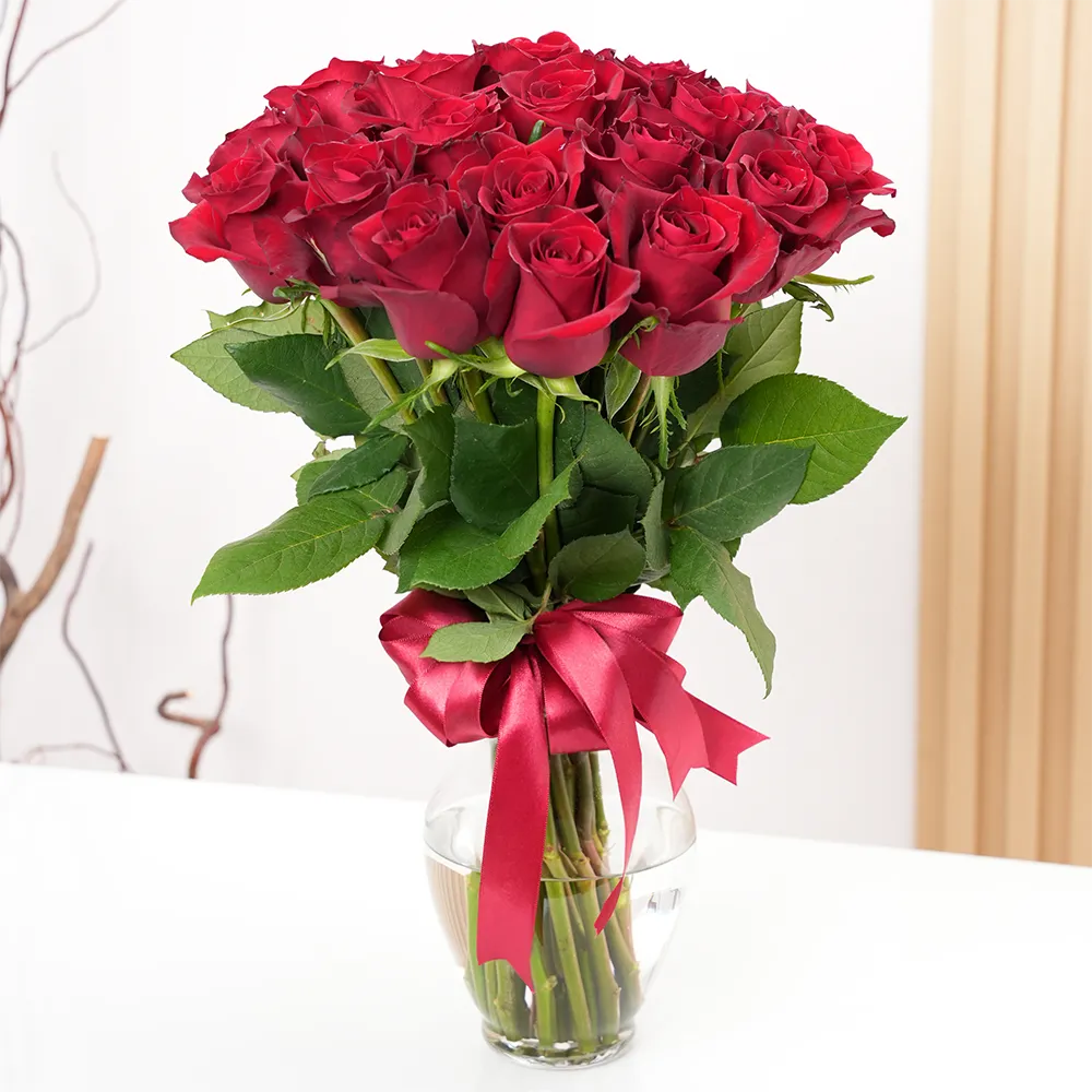 Red roses in vase