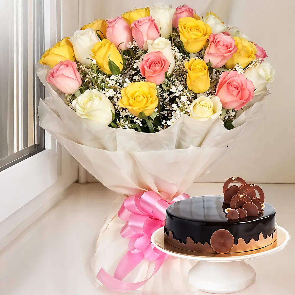 Roses Bouquet & Cake