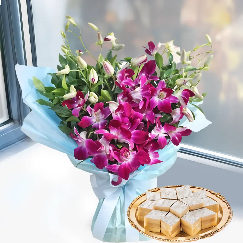 Orchids Bouquet & Kaju Katli