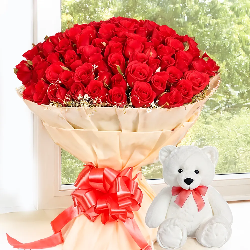 Roses Bouquet & Teddy