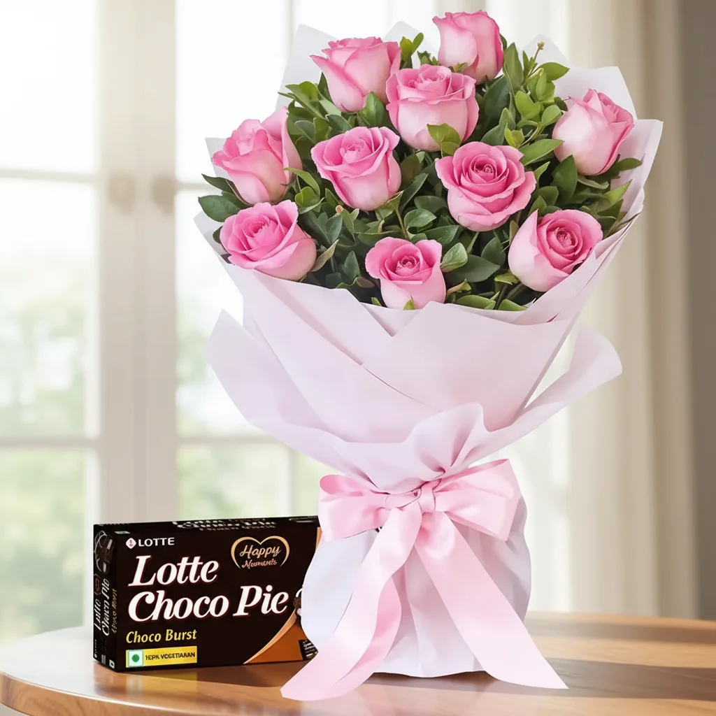 Pink roses bouquet & Chocolates