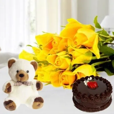 Flowers,Cake & Teddy