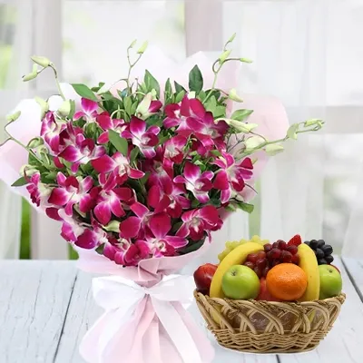 Bouquet of Purple Orchids & Fruits