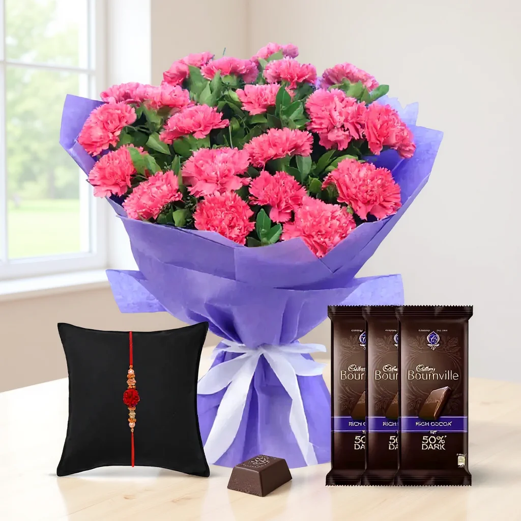 Bouquet of Carnations with Chocolates & Free Rakhi