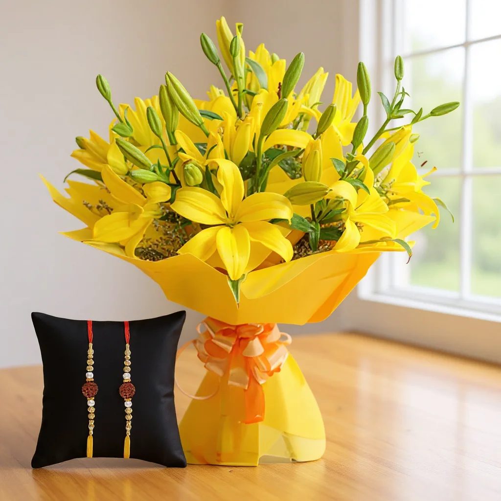 Bouquet of Yellow Lilies with Free Rakhis