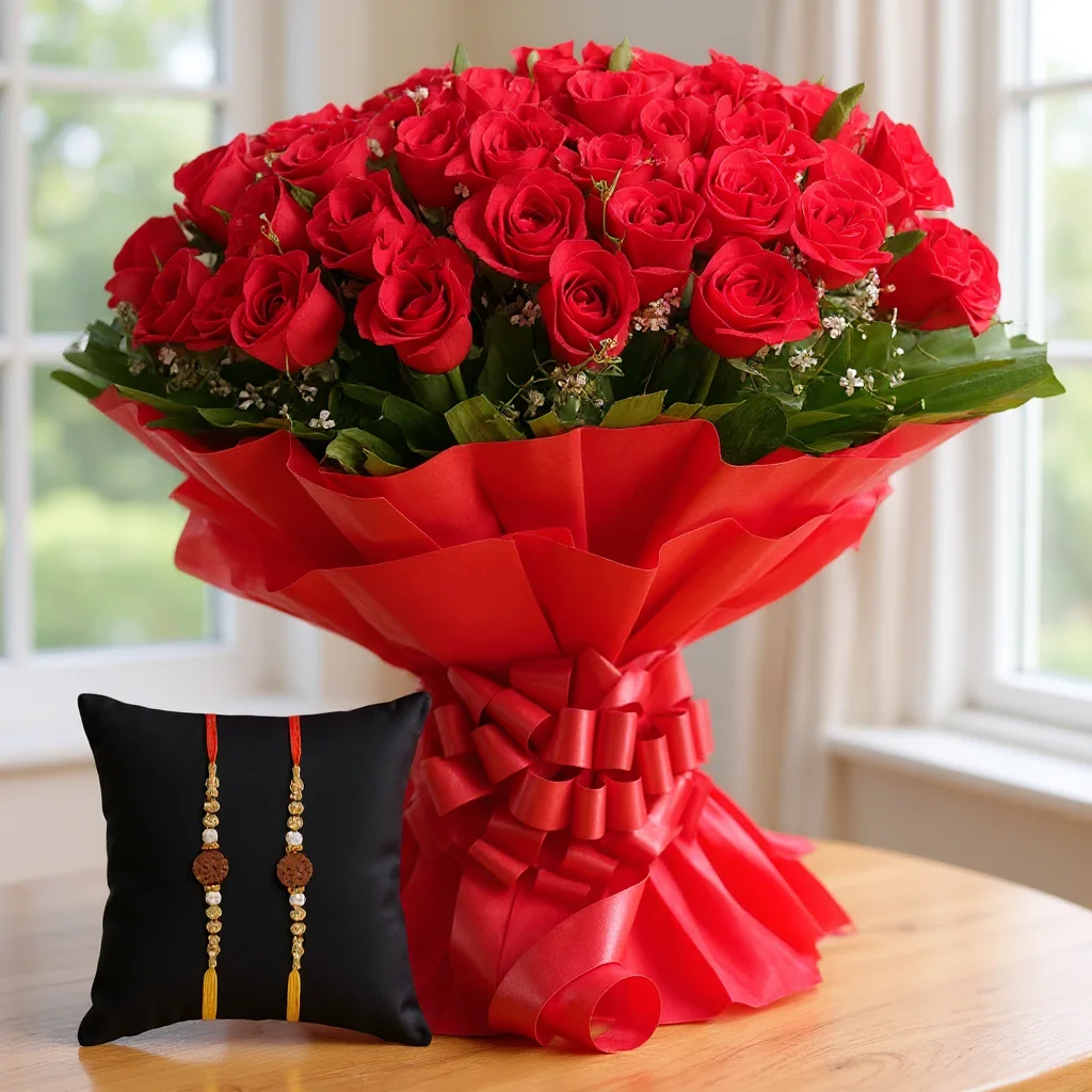 Bouquet of Red Roses with Free Rakhi