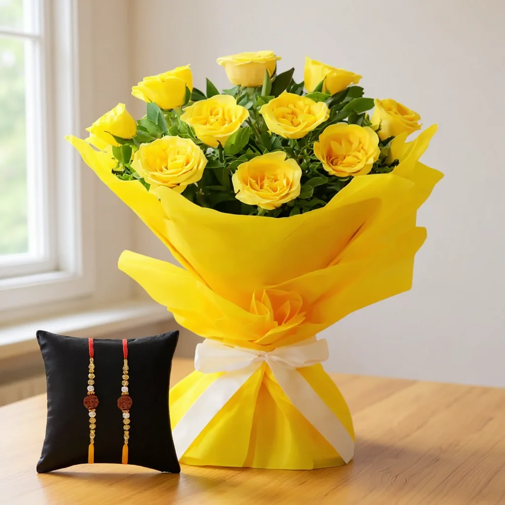 Bouquet of Yellow Roses with 2 Free Rakhi