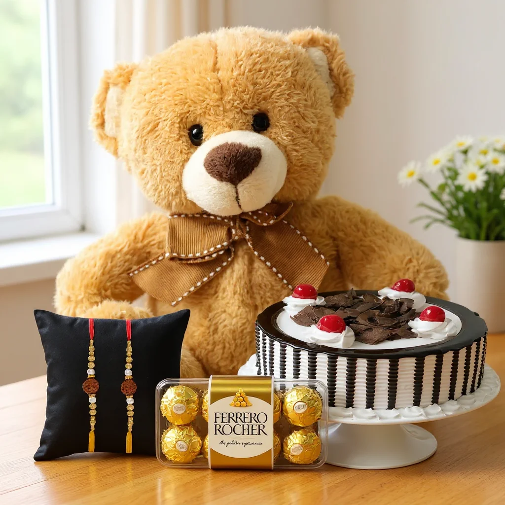 Teddy, Cake and Chocolates with Free Rakhi
