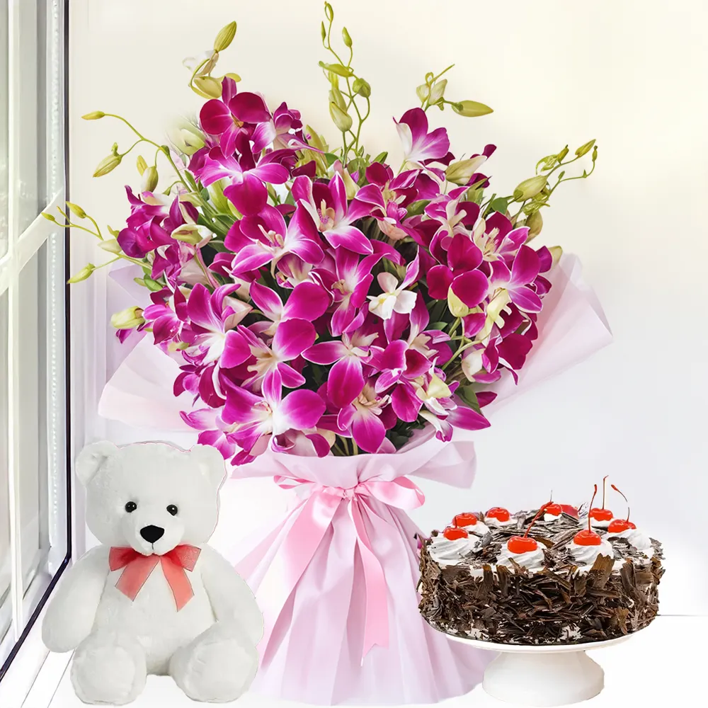 Flowers,Cake & Teddy